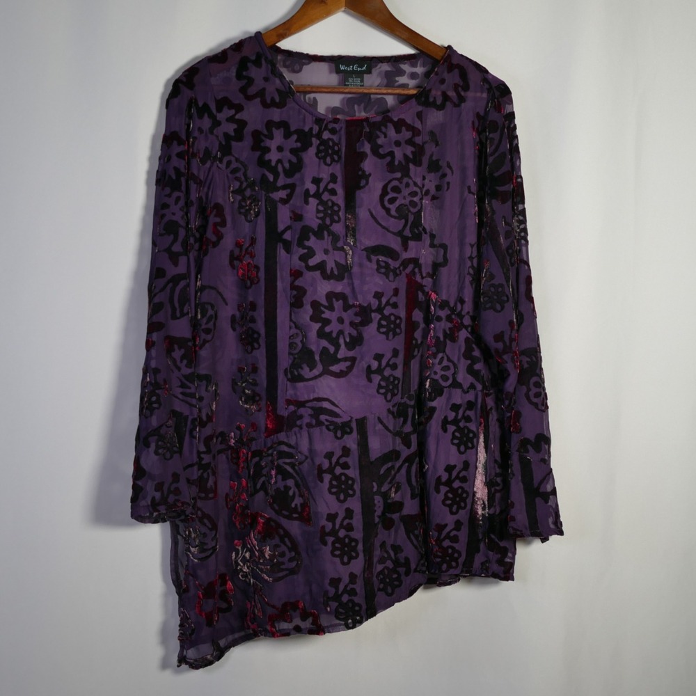 West End Women Fairy Grunge Whimsigoth Velvet Burnout Top Size L Sheer Whimsical